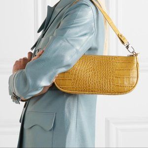 BY FAR Croc-Embossed Yellow Shoulder Hobo